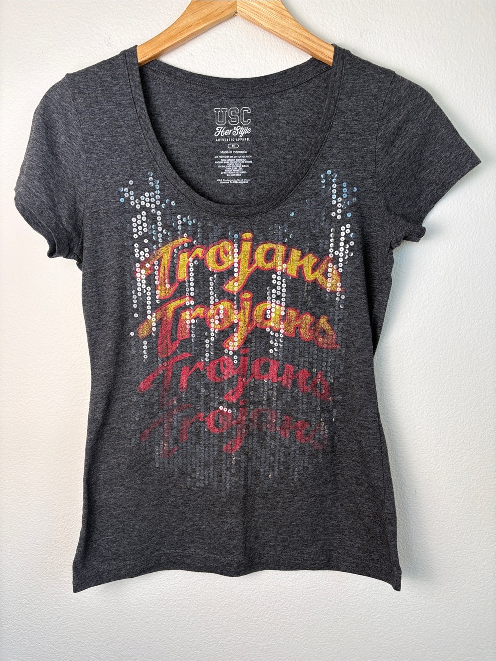 USC Trojans Sequin Graphic Tee Gray Her Style Medium